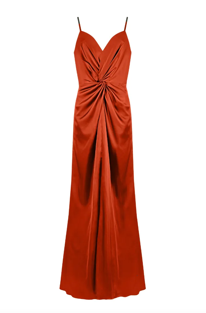 Cora Bridesmaid Dress In Terracotta Satin