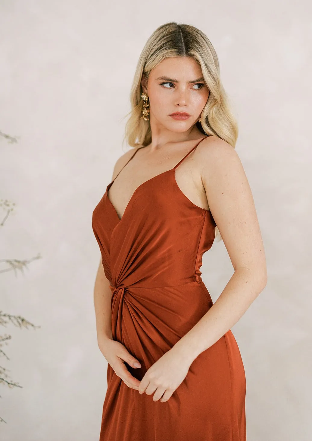 Cora Bridesmaid Dress In Terracotta Satin