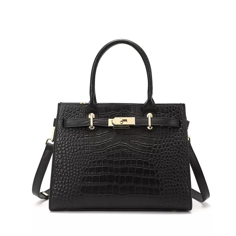 Crocodile Embossed Leather Satchel