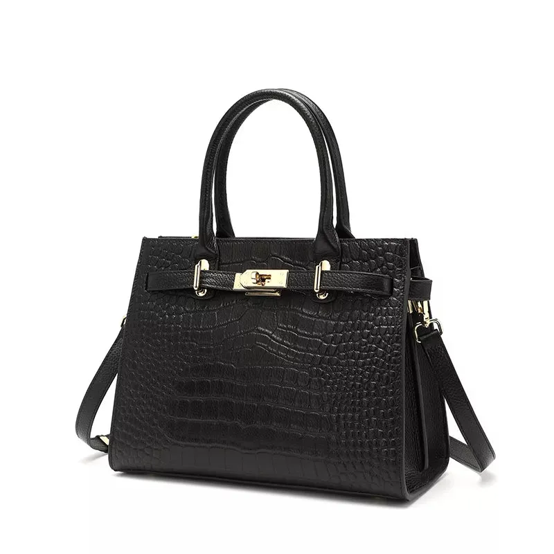 Crocodile Embossed Leather Satchel