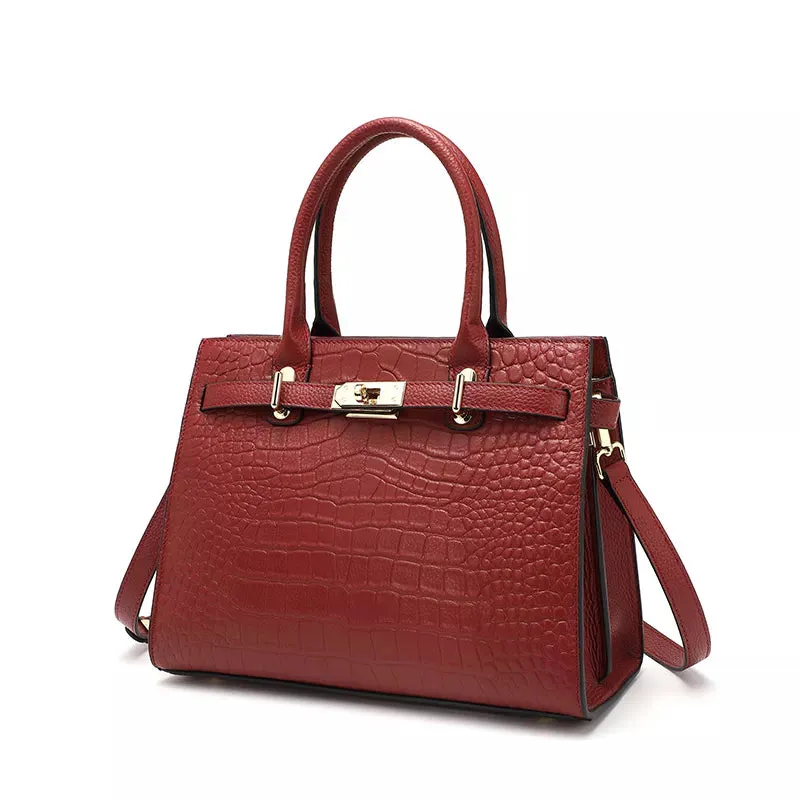 Crocodile Embossed Leather Satchel