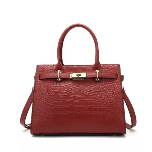 Crocodile Embossed Leather Satchel