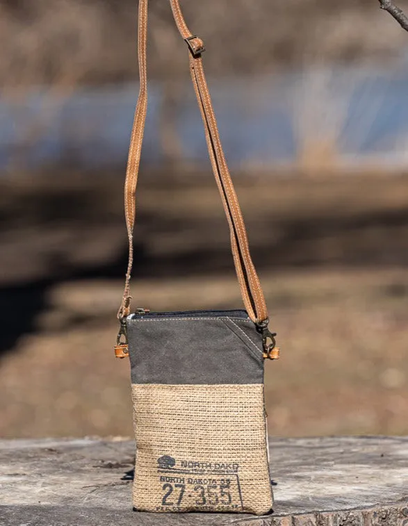 Crossbody Canvas Bag with Burlap Pocket