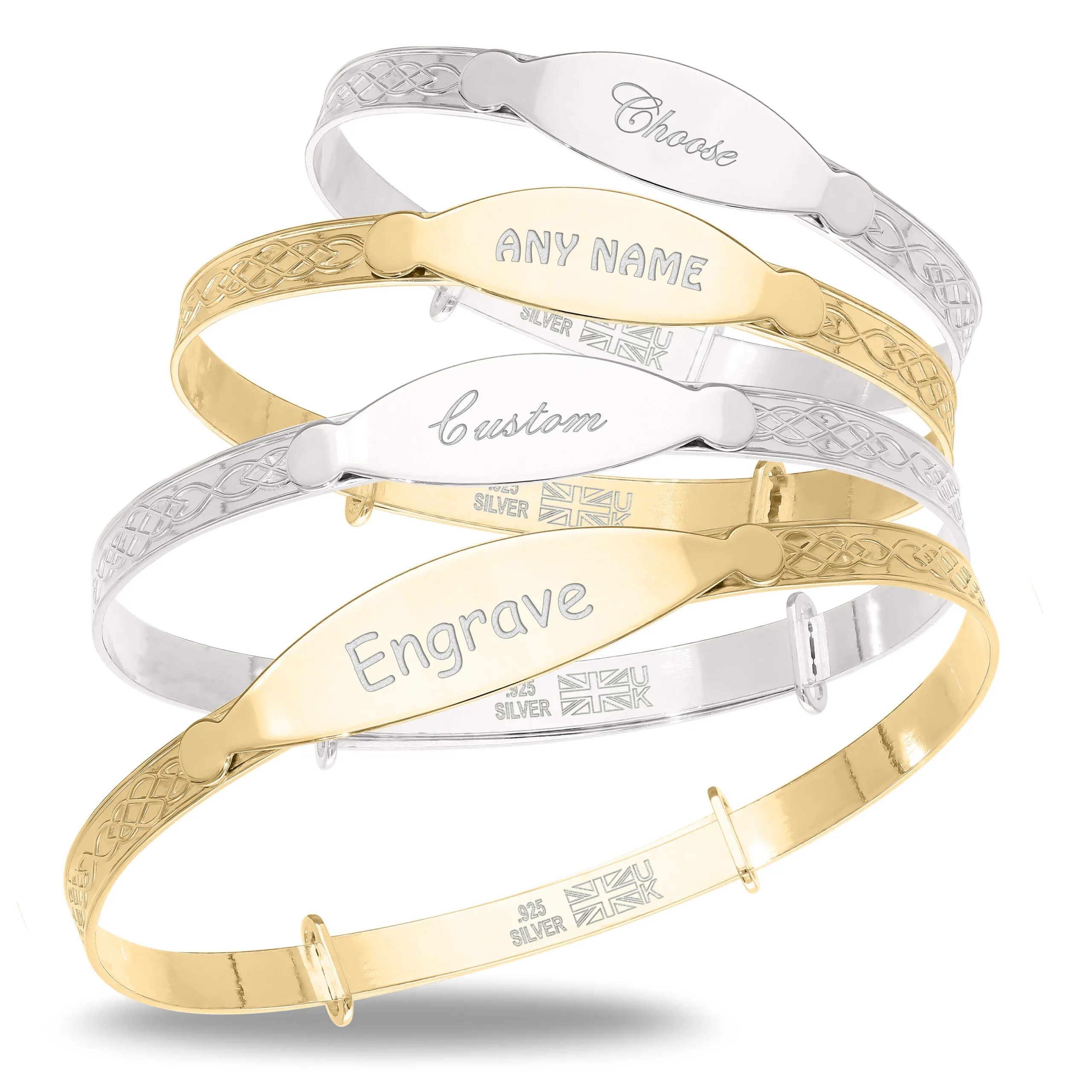 Customised Inside Celtic Bangle in Silver or 18ct Yellow Gold plated (0–5  years)