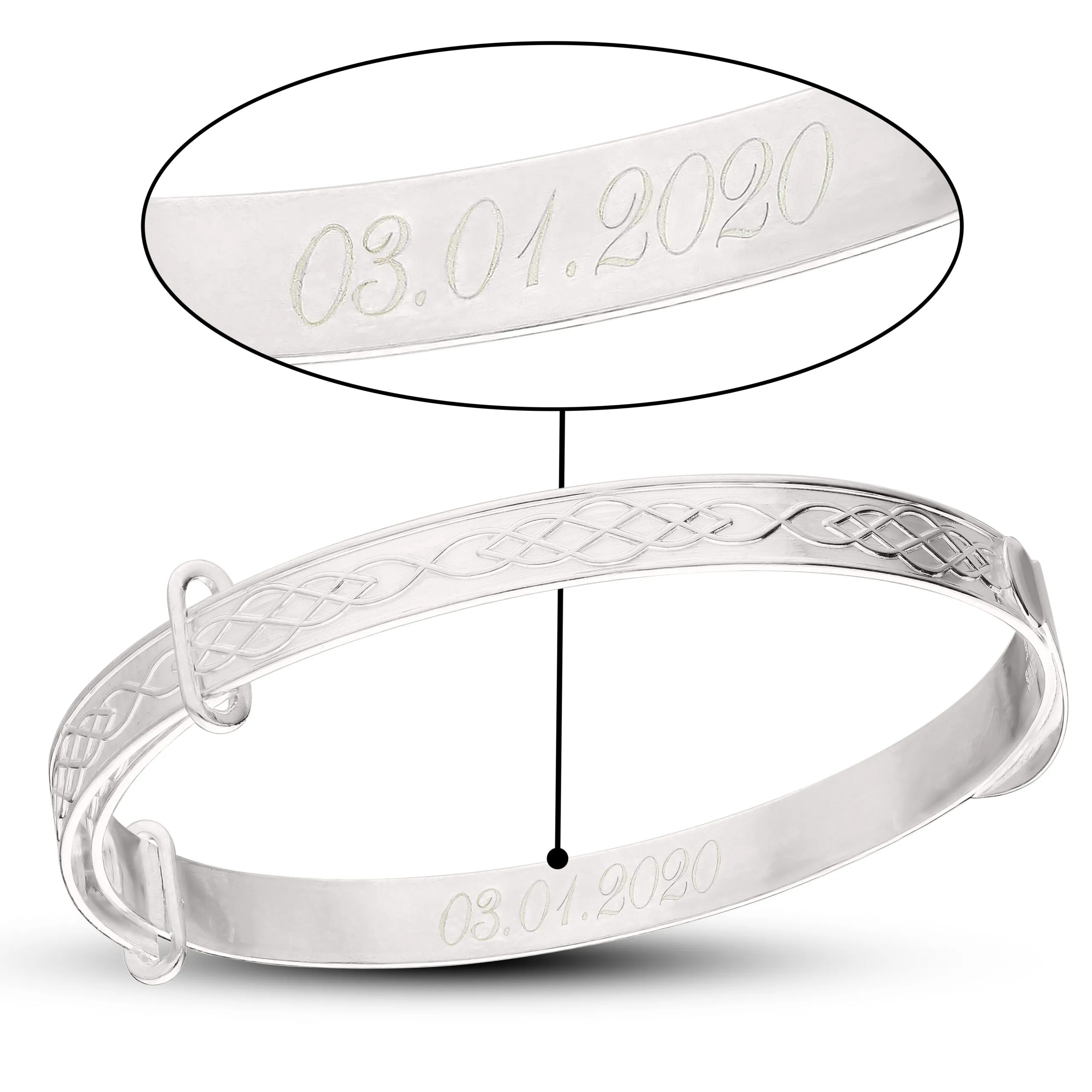 Customised Inside Celtic Bangle in Silver or 18ct Yellow Gold plated (0–5  years)