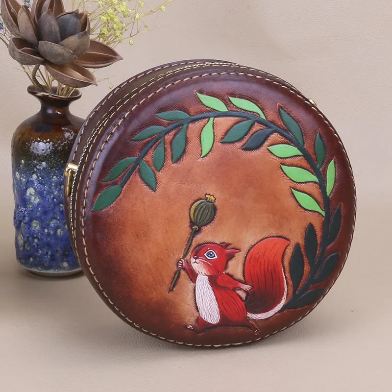 Cute Embossed Leather Circle Bag Hand Painted Side Bags For Women