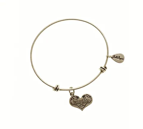 Daughter Heart Expandable Bangle Charm Bracelet