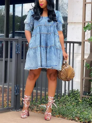 Denim Pockets Graceful Slit Skirt