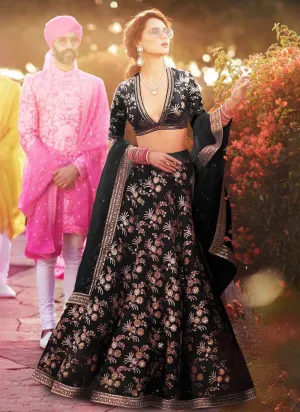 Designer Silk Base black Color Embroidery Work Lehenga Choli