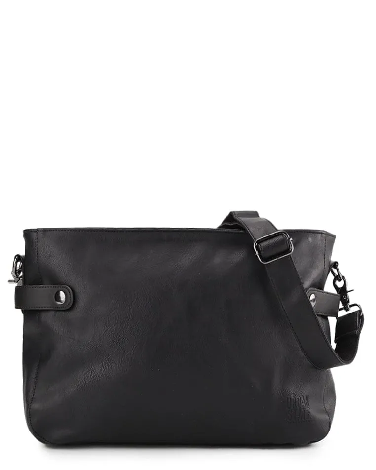 Distressed Leather Relay Crossbody Clutch - Black