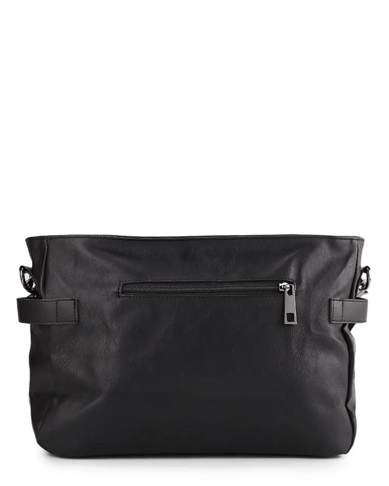 Distressed Leather Relay Crossbody Clutch - Black