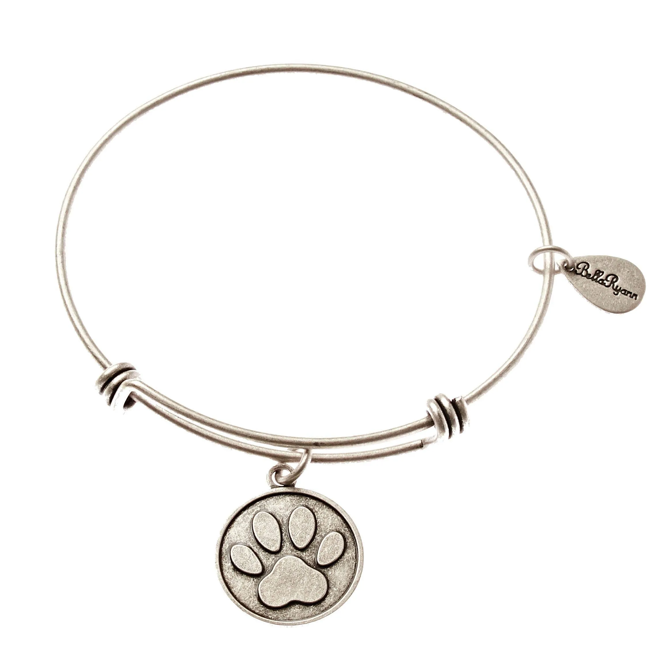 Dog Paw Print Silver Expandable Bangle Charm Bracelet