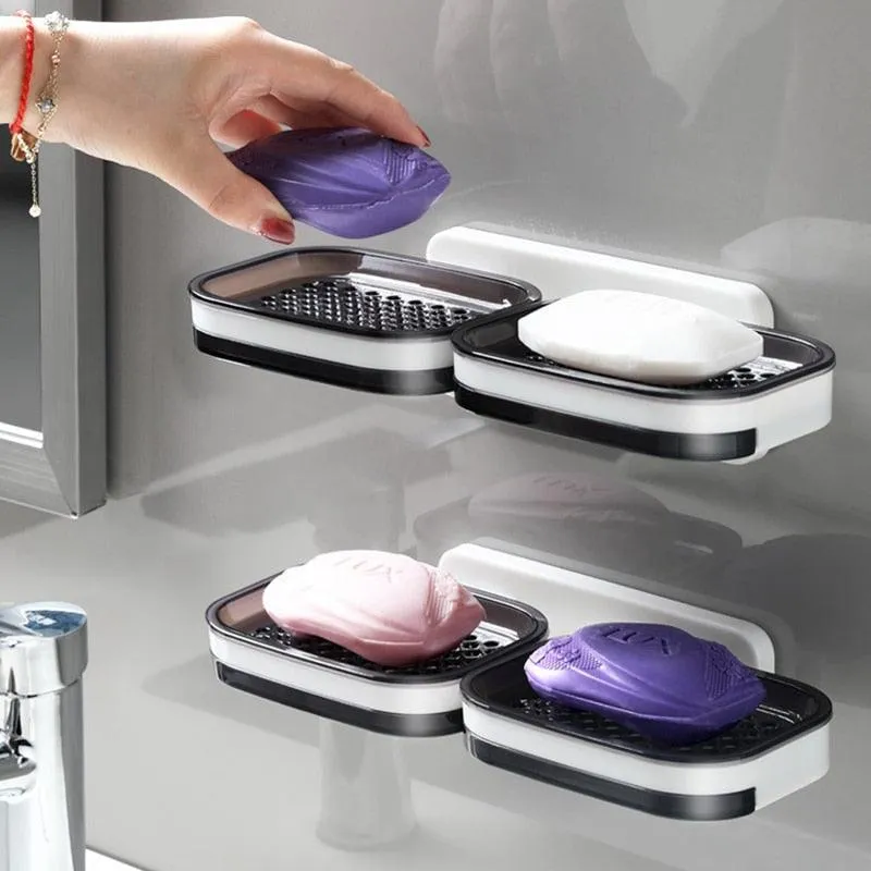 Double Layer Soap and Sponge Storage Shelf with Easy Installation and Draining Holder