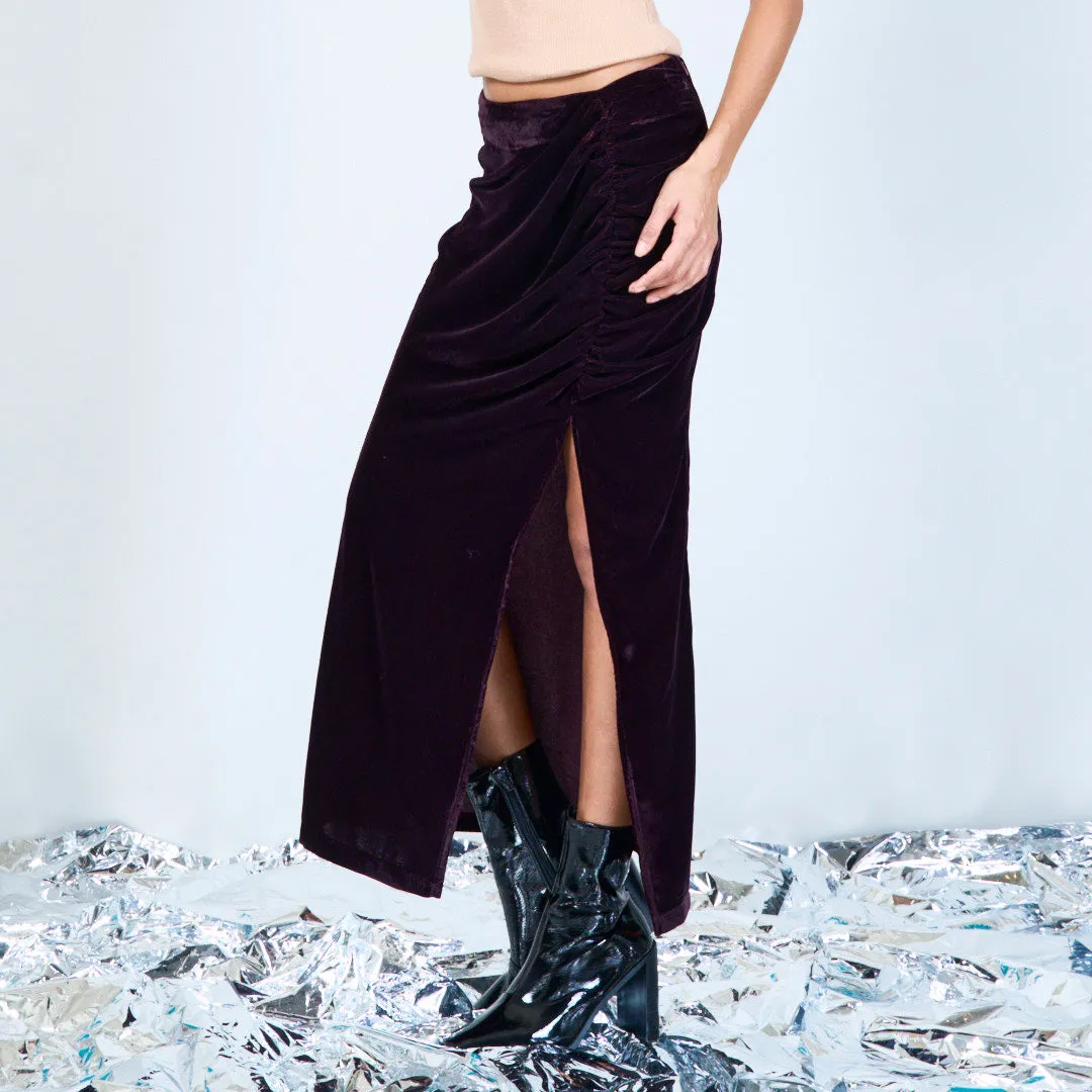 Elegant velvet ruched midi skirt wholesale