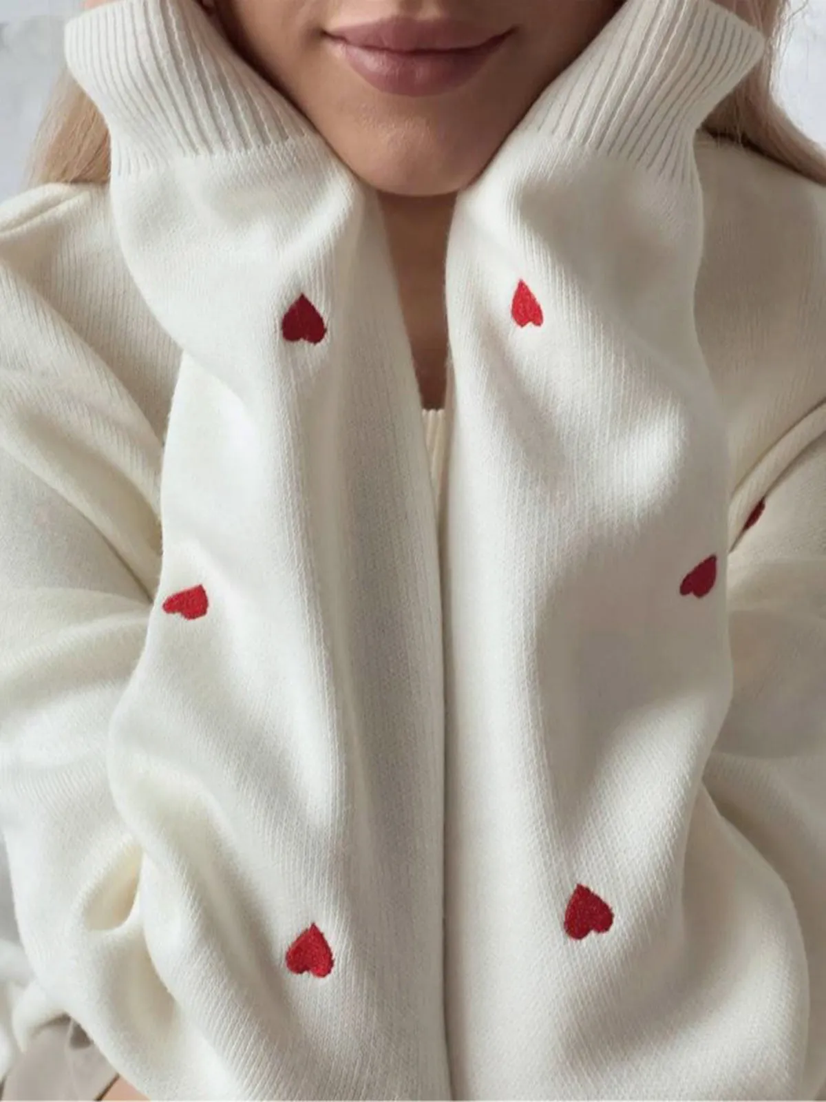 Embroidered Heart Graceful Oversized Knit Sweater