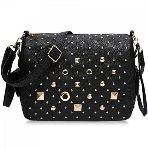 Fashionable Solid Color and Rivets Design Women's Crossbody Bag - Black