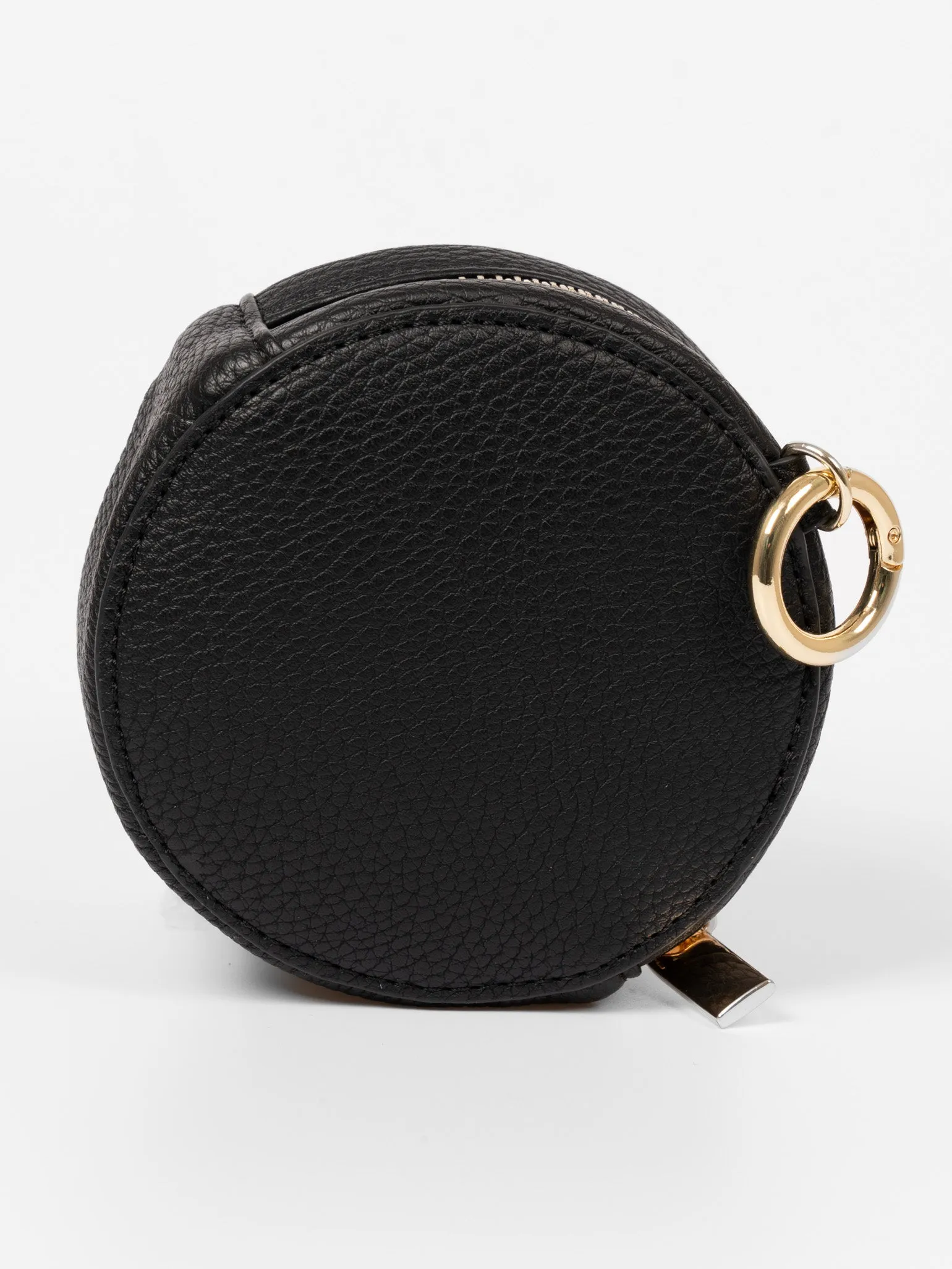 Finley Round Coin Purse - Black, Pebbled Faux Leather