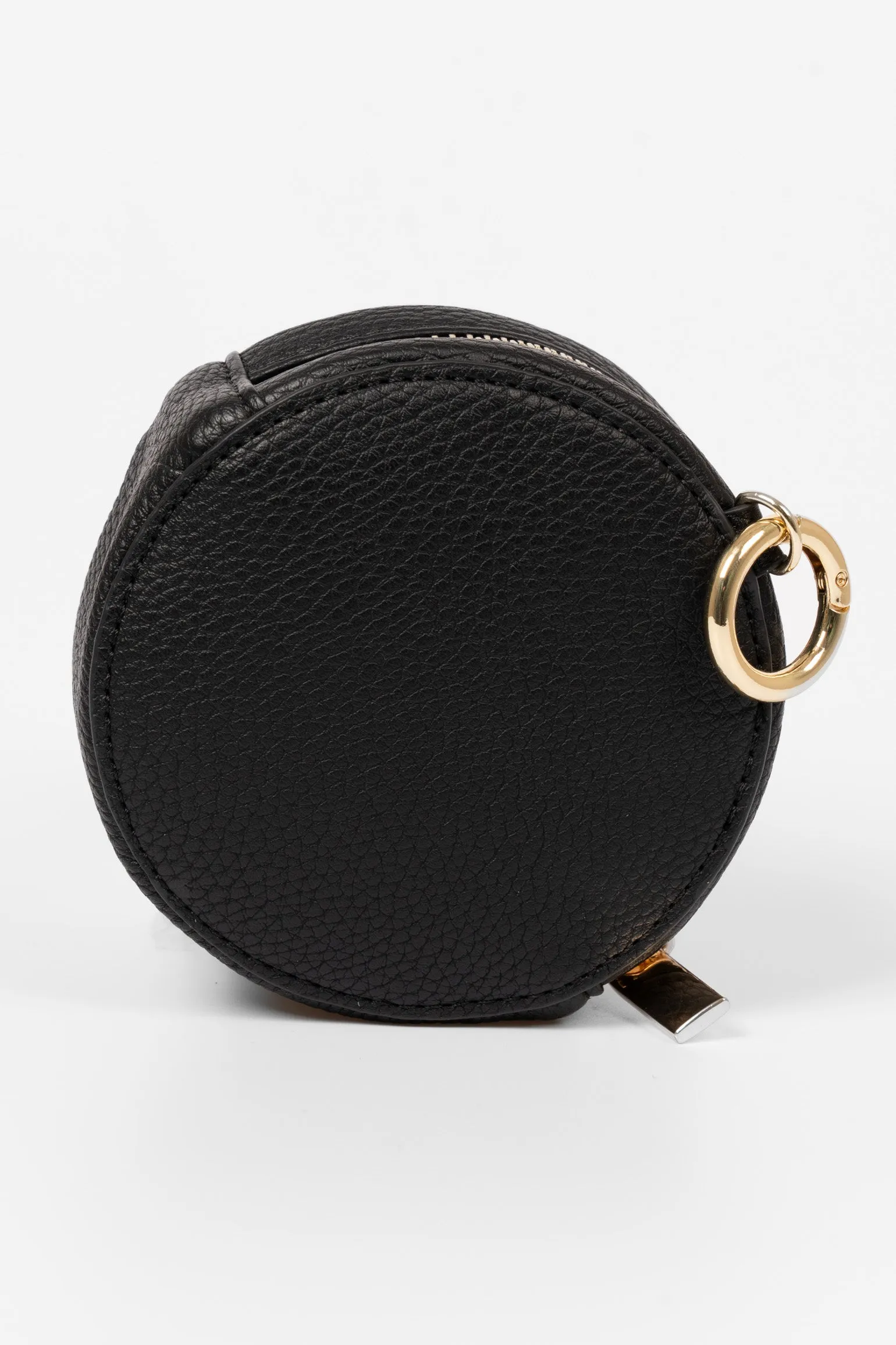 Finley Round Coin Purse - Black, Pebbled Faux Leather