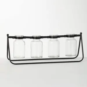 Four Glass Bottle Vase Stand