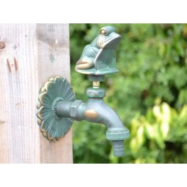 Frog Ornamental Verdigris Garden Tap