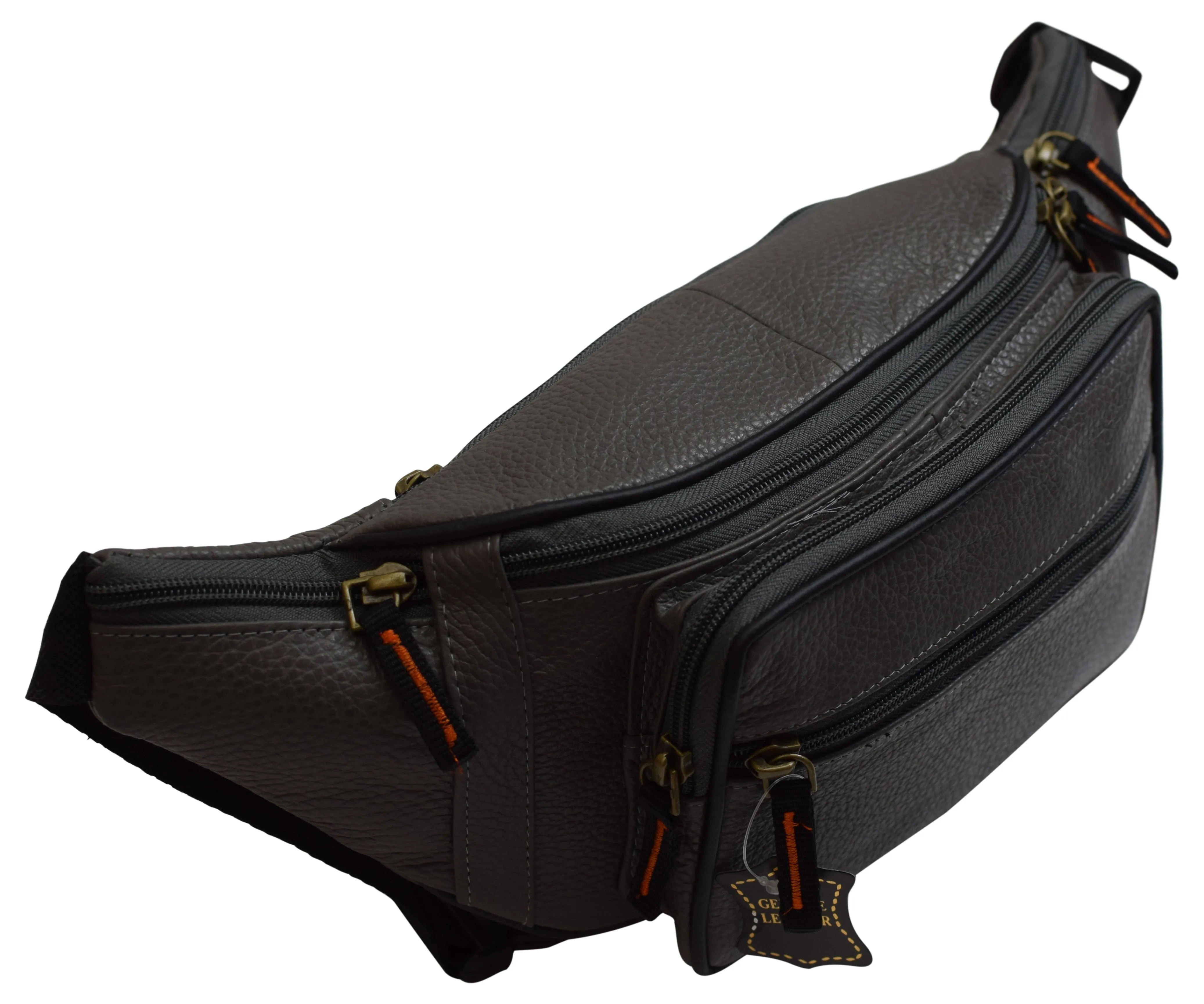 Genuine Pebbled Leather Fanny Pack Multiple Pockets Waist Bag Travel Hiking Sports 7311