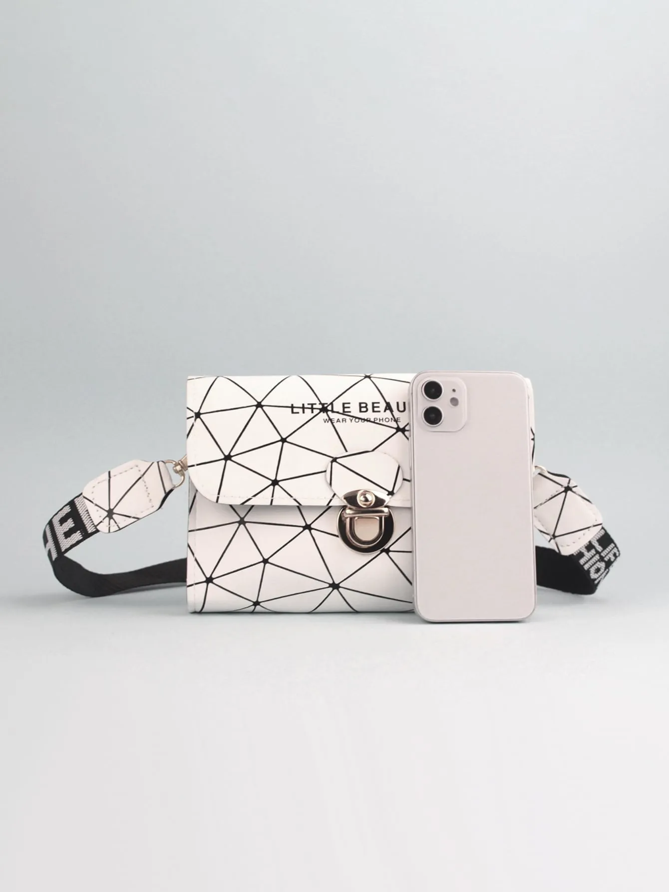 Geometric Graphic Push Lock Crossbody Bag