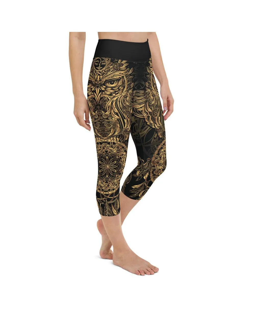 Golden Ornamental Owl Yoga Capris