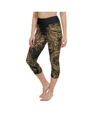 Golden Ornamental Owl Yoga Capris