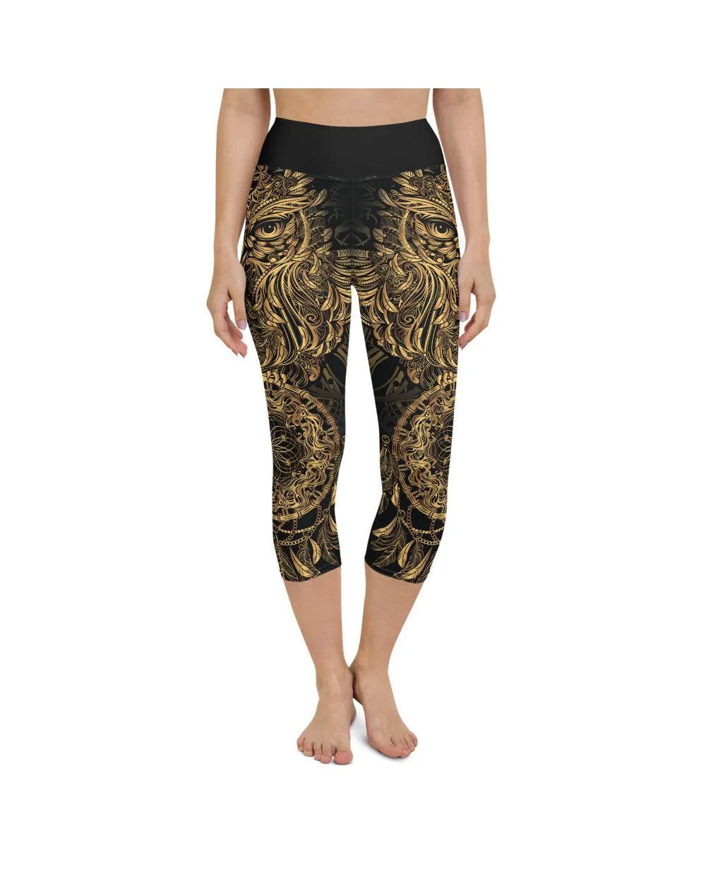 Golden Ornamental Owl Yoga Capris