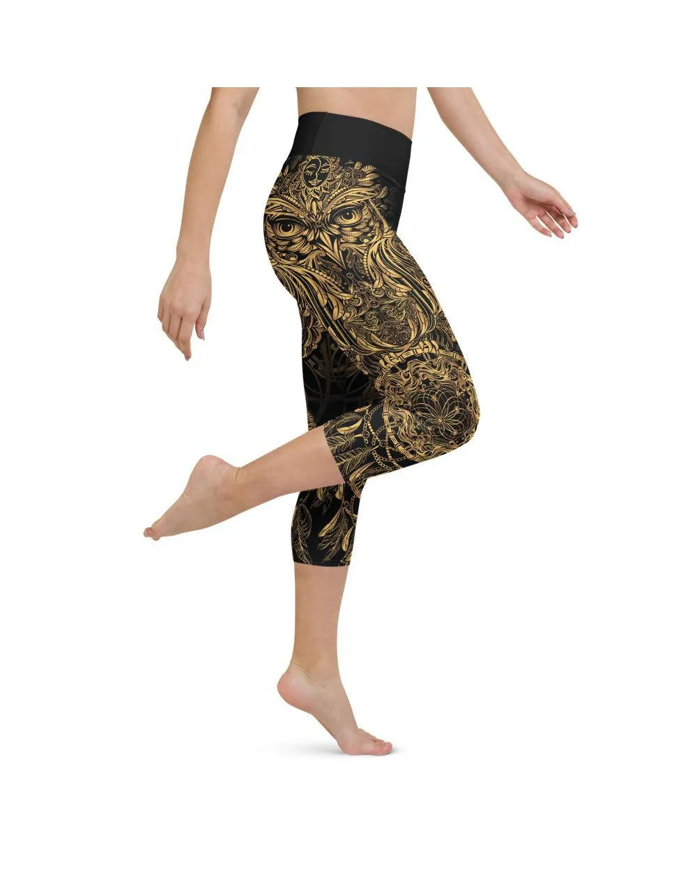 Golden Ornamental Owl Yoga Capris