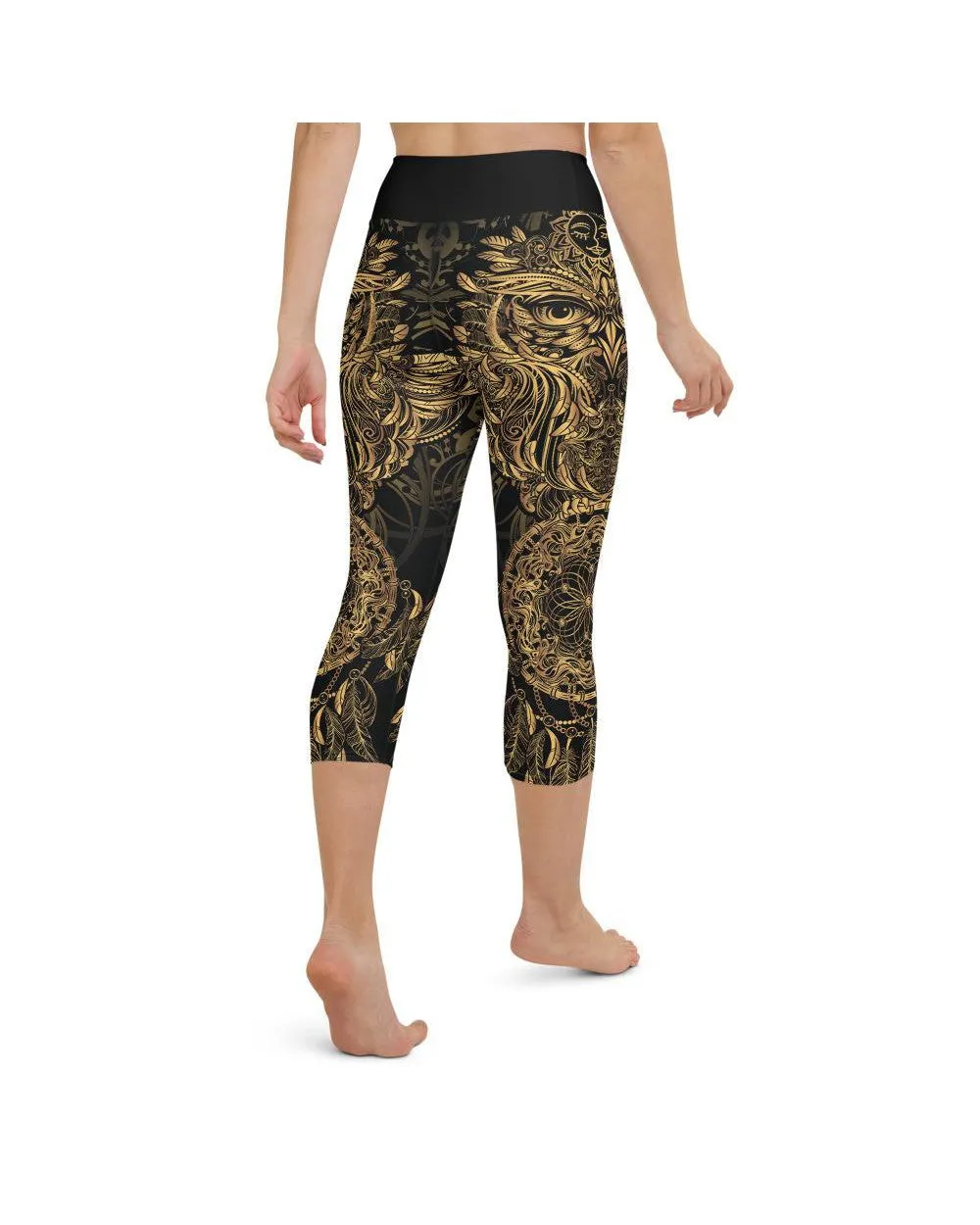 Golden Ornamental Owl Yoga Capris