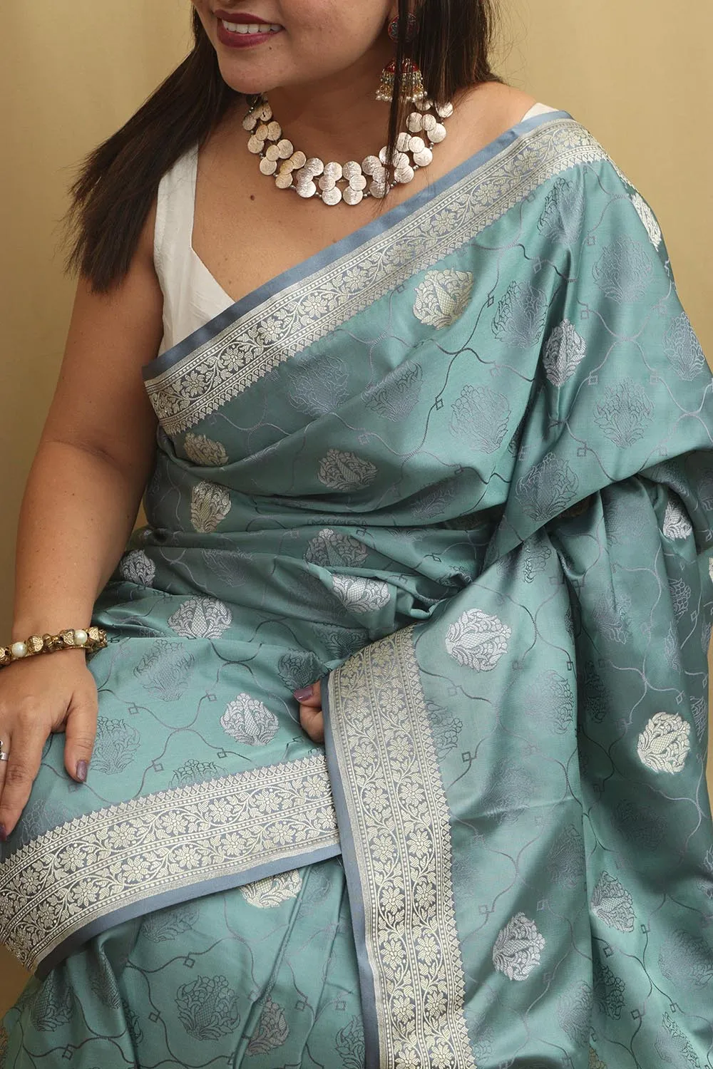 Graceful Grey Banarasi Silk Saree