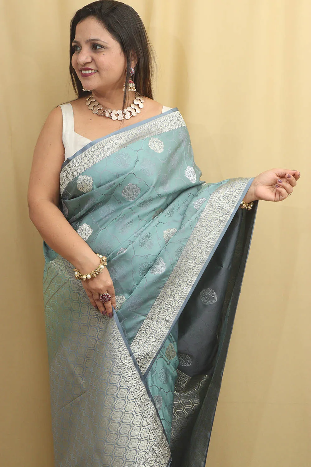 Graceful Grey Banarasi Silk Saree