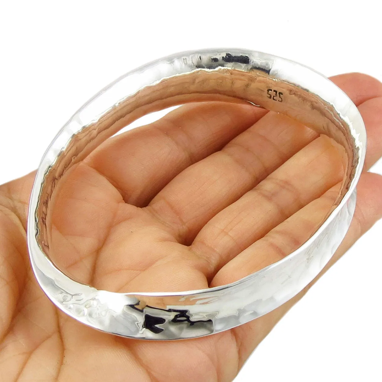 Hammered Mobius Strip Sterling Silver Bangle