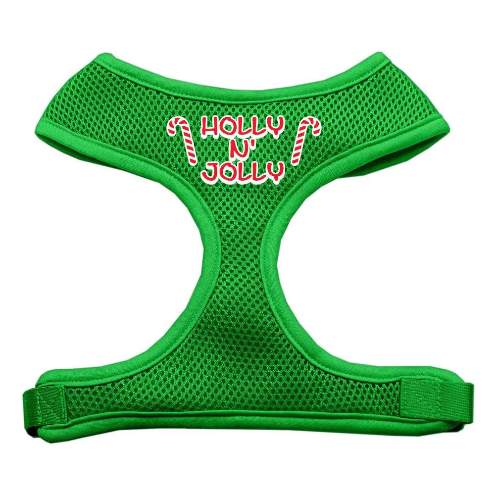 Holly N Jolly Screen Print Soft Mesh Harness  Emerald Green Extra Large