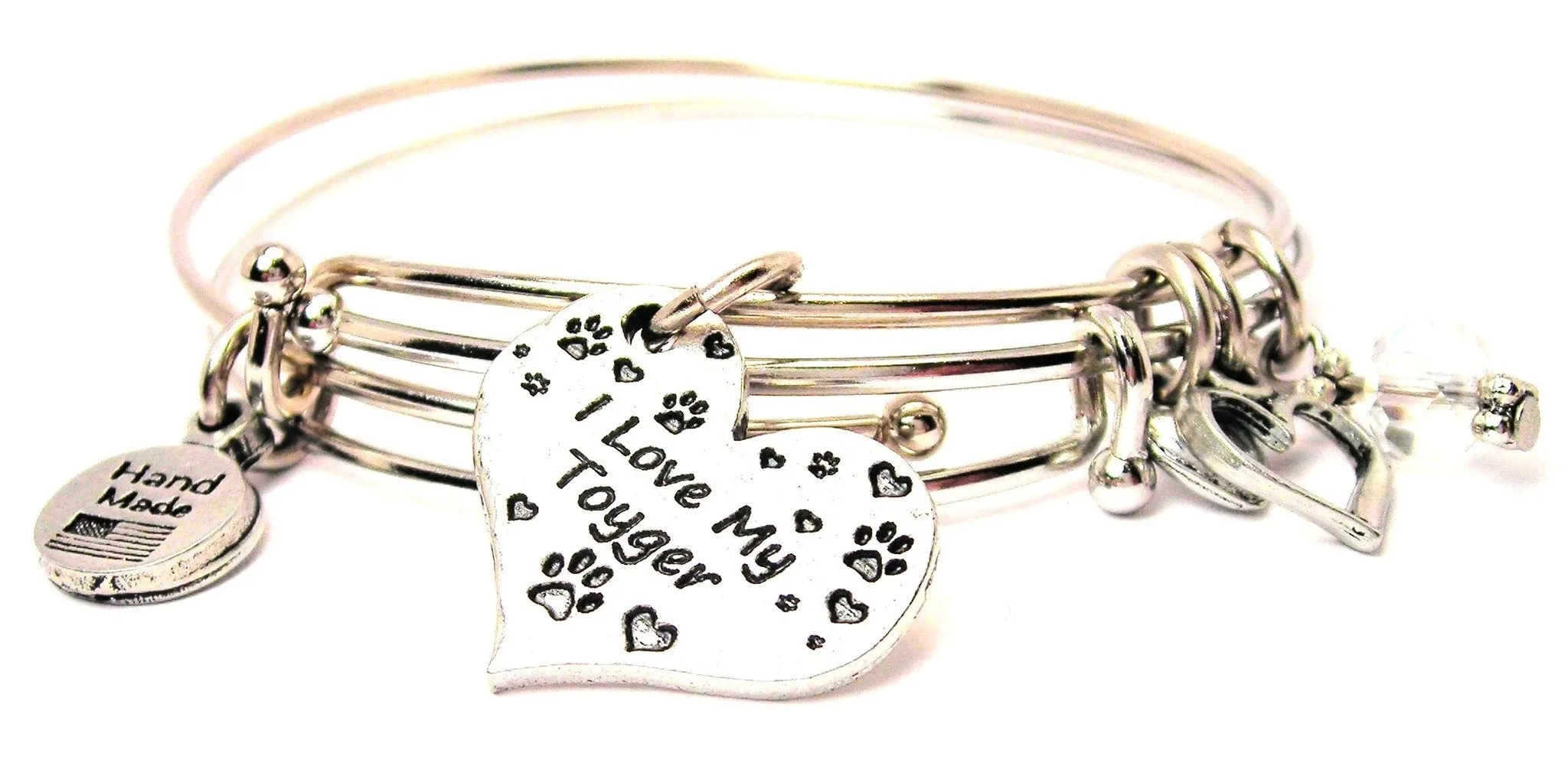 I Love My Toyger Heart Expandable Bangle Bracelet Set