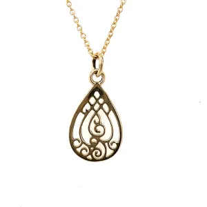 Jewel Yellow Gold Fancy Filigree Teardrop Pendant