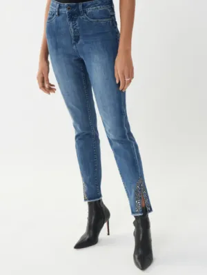 Joseph Ribkoff T Dark Denim Embellished Hem Jeans 223941 3699