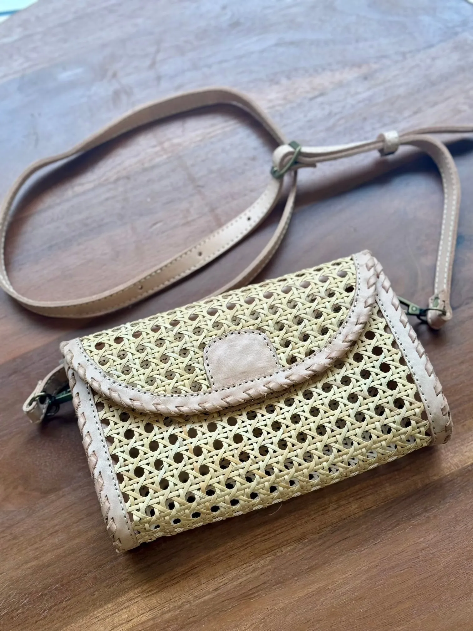 Kai Leather & Rattan Envelope Shoulder/Crossbody Handbag (two colours)