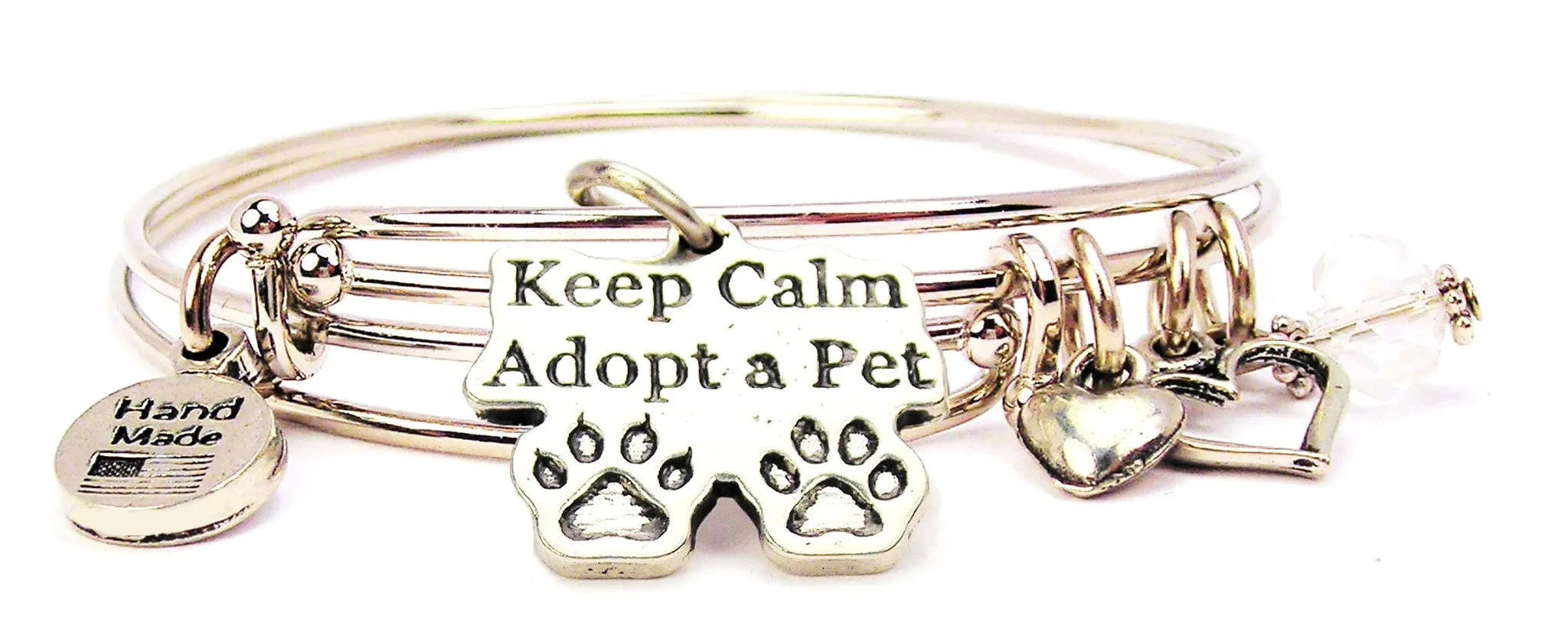 Keep Calm Adopt A Pet Expandable Bangle Bracelet Set