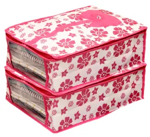 Kuber Industries Flower Printed Shirts & Clothing Organizer With Clear Window- Pack of 2 (Pink) (HS43KUBMART026187)