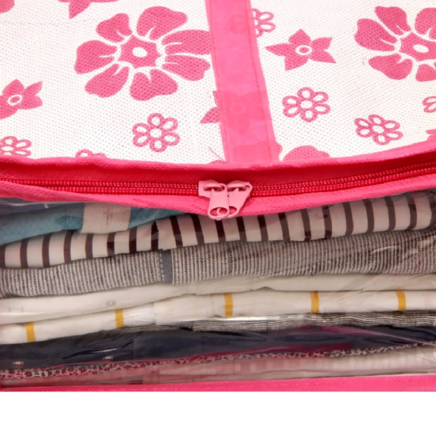 Kuber Industries Flower Printed Shirts & Clothing Organizer With Clear Window- Pack of 2 (Pink) (HS43KUBMART026187)