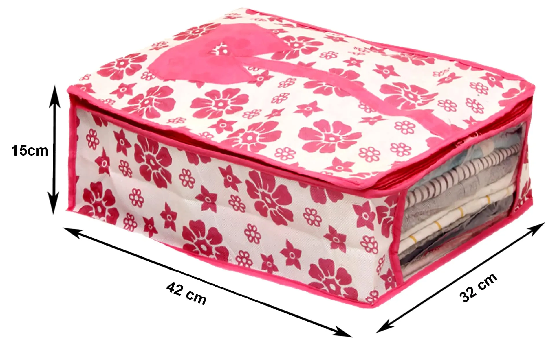 Kuber Industries Flower Printed Shirts & Clothing Organizer With Clear Window- Pack of 2 (Pink) (HS43KUBMART026187)