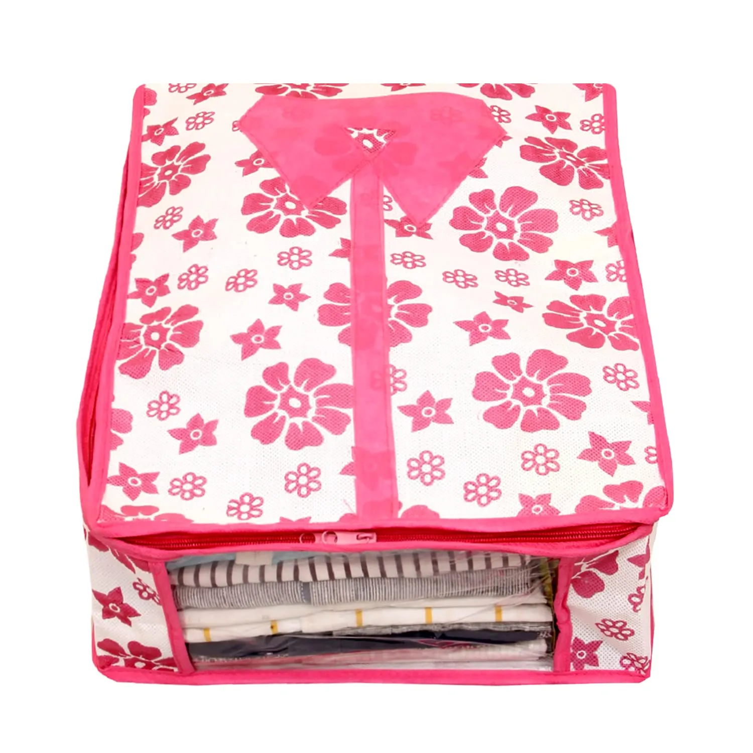 Kuber Industries Flower Printed Shirts & Clothing Organizer With Clear Window- Pack of 2 (Pink) (HS43KUBMART026187)