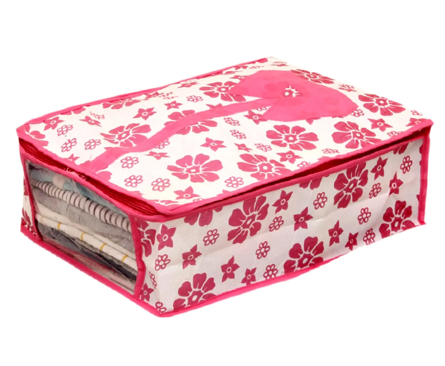 Kuber Industries Flower Printed Shirts & Clothing Organizer With Clear Window- Pack of 2 (Pink) (HS43KUBMART026187)