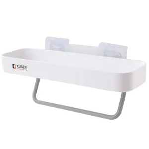 Kuber Industries Kitchen Organizer With Towel Hanger|Self-Adhesive Wall Shelf|Non-Toxic|Easy To Fit Plastic Bathroom Shelf|Multipurpose Wall Mounted Shelf For Bathroom & Kitchen|1323|White (Pack Of 5)