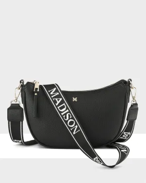 Layla Zip Top Curved Crossbody   Monogram Stripe Strap