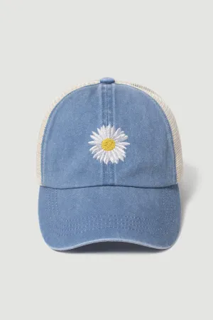 LCAPM1664 - Daisy flower embroidered mesh back baseball cap