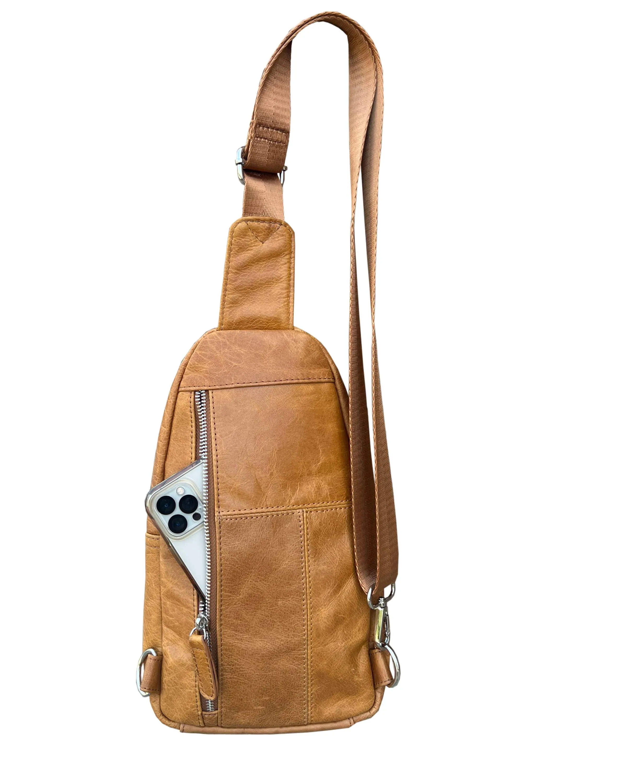 Leather Sling Bag with Adjustable Shoulder Strap