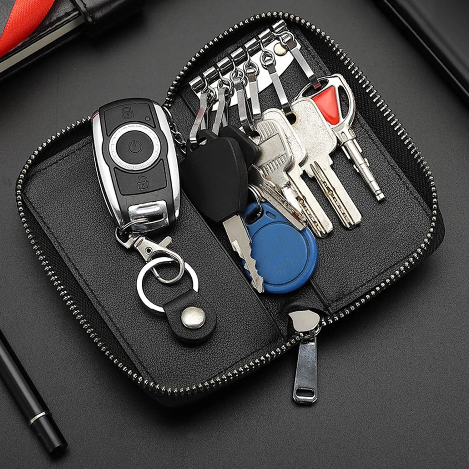 Leather Styles  Compact Key Organizer with Leather Cover and Keyring